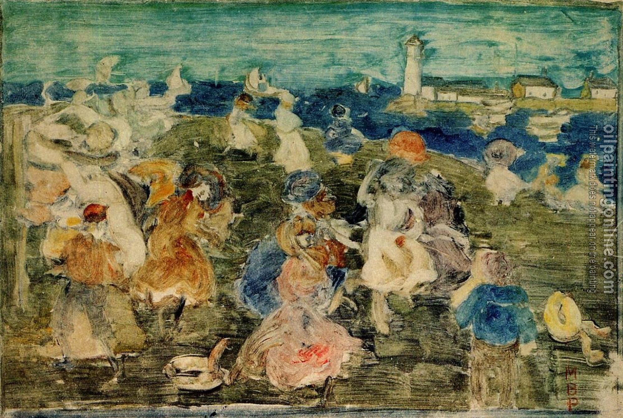 Prendergast, Maurice Brazil - Beach Scene with Lighthouse